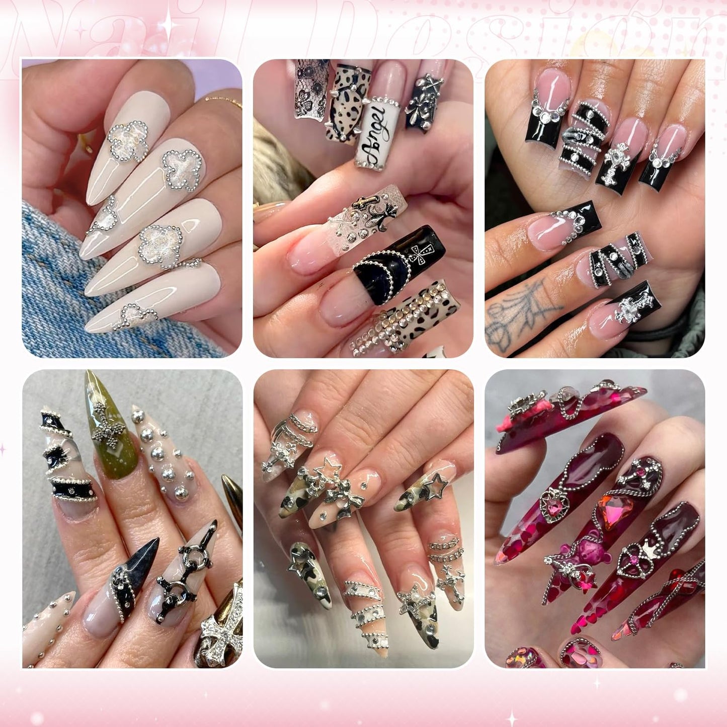 1-3MM Mini Small Nail Beads Metal Caviar Bead Silver Nail Charms and Gems Ball, Nail Chain for Nail Art Accessories Supplies Silver Rhinestones for Women Manicure