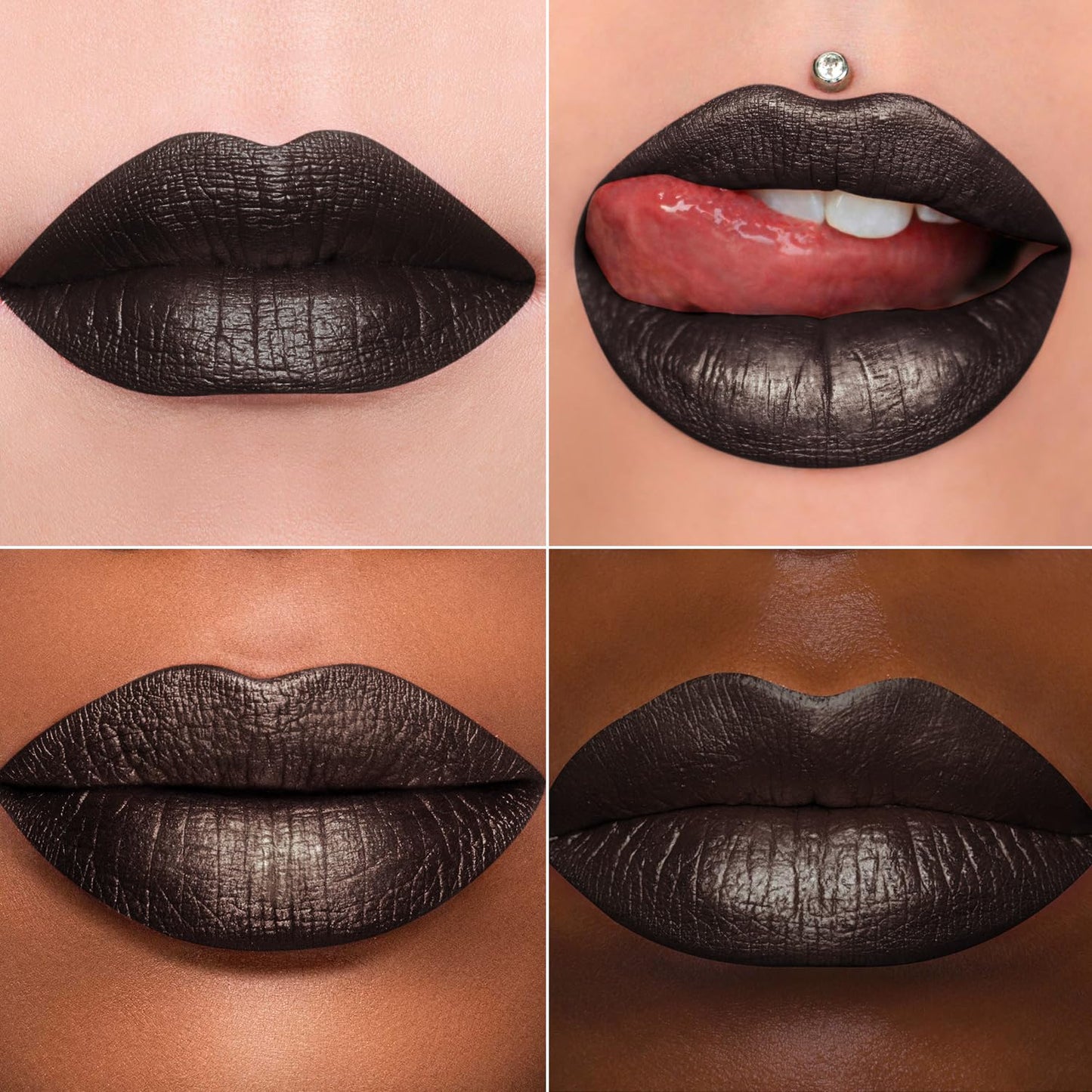 MAKI YIKA Metallic Lipstick for Women Black Lipsticks Long Lasting Glitter Lipstick No Smudge No Transfer Full-Coverage Liquid Lip Gloss (BR14 Midnight)