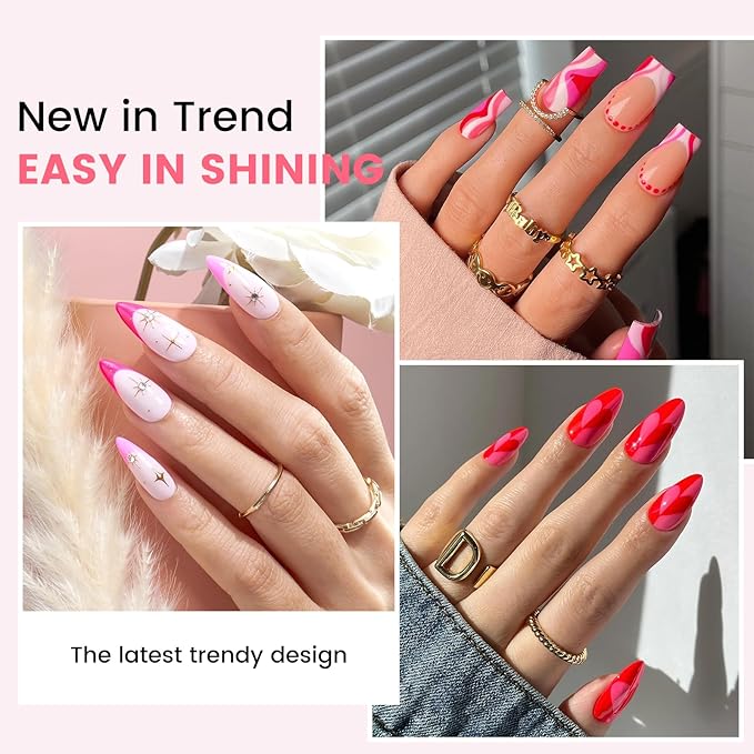 Gel Nail Polish Kit with U V Light, Hema-Free Bright Red Light Baby Pink Violet Pink Summer Gel Polish Set with Base & Top Coat Chrome Nail Powder, 4 Colors Mini Salon Nail Art Starter Gift for Women