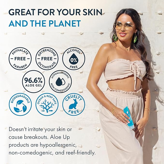 ALOE UP Aloe Ice Sunburn Relief Jelly - Face and Body Organic After Sun Gel - With 96.6% Pure Aloe Vera Gel - Reef Safe - Alcohol- and Fragrance-Free - 4 Oz