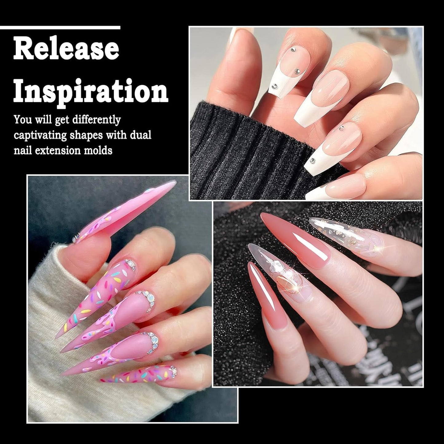 Allstarry 360pcs Nail Dual Forms, Silicone French Nail Forms for Poly Gel Nail Gel Extension Full Cover Acrylic Nail Tips 5 tpye nail form and Silicone Reusable Stickers for Nail Art Design