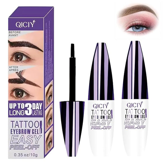 2 Pcs Dark Brown Easy Peel Off Eyebrow Gel, Tattoo Eyebrow Tint, Waterproof & Sweatproof Peel Off Tinted Eyebrow, Long-lasting Natural Color Up to 3 Days, Eyebrow Tattoo for All Skin Types (#01)