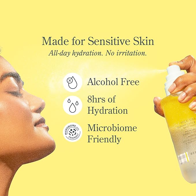 Beekman 1802 Milk Shake Hydrating Face Mist - Hyaluronic Acid & Squalane Facial Mist Minimizes Pores & Gently Moisturizes - Makeup Setting Spray - Fragrance-Free