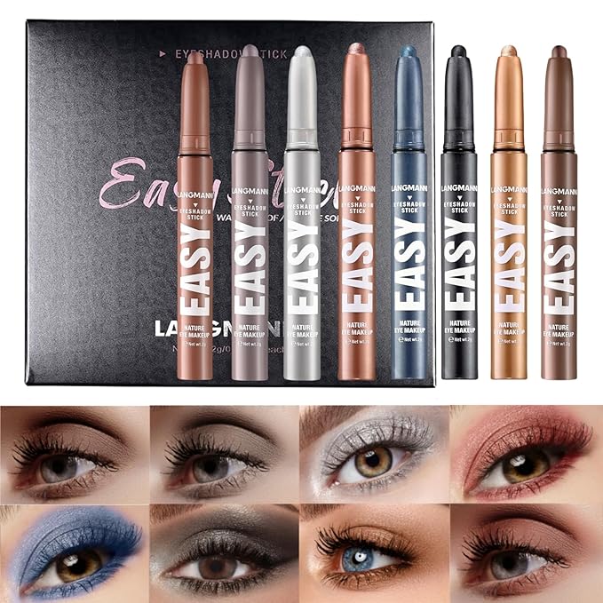 Jolilab Eyeshadow Stick Set, 8 Colors Matte Professional Bright-Colored Contouring and Highlight Eyeshadow Stick, Cream Waterproof Long Lasting High Pigmented Eye Shadow. (8, Set F)
