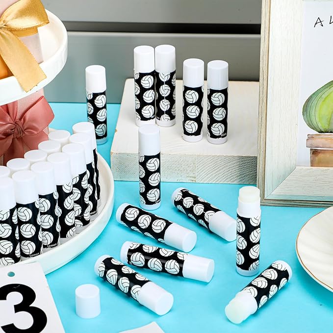 24 Pcs Volleyball Lip Balm Volleyball Team Gifts Volleyball Party Favors Volleyball Lip Balm Gift for Volleyball Team Volleyball Party Guest Supplies (Black)