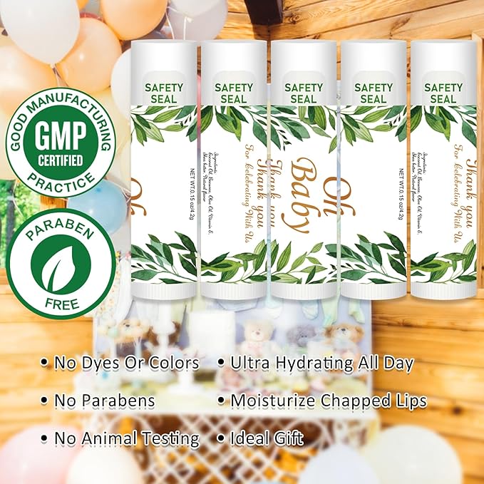 DMSKY 60 Pcs Baby Shower Favors, Lip Balms Bulk Gift for Guests, Boys Girls Games Neutral Gender Reveal Favors, Baby Shower Birthday Party Supplies Basket Gift Stuffers