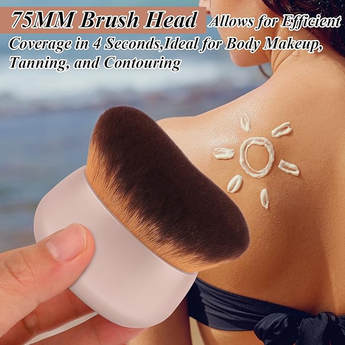 75MM Extra Large Self Tanner Kabuki Makeup Brush – Ultra Soft Dense Vegan Bristles for Body Makeup, Bronzer & Foundation–Applies Tanning Mousse, Lotion & Self Tanner–Khaki, Wet & Dry