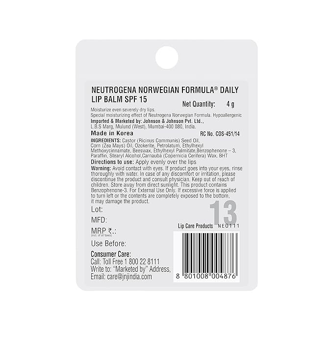 Neutrogena Norwegian Formula Lip Moisturizer, SPF 15, 0.15 Ounce