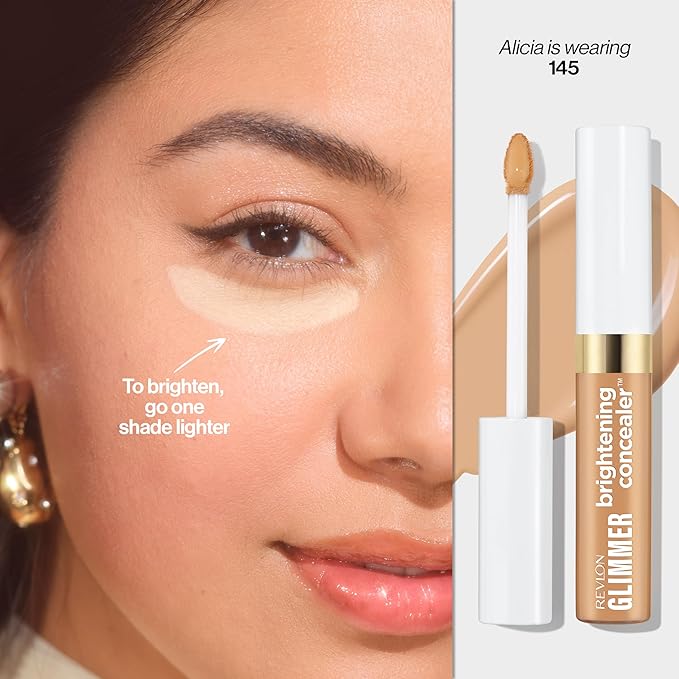 Revlon Glimmer Brightening Concealer, Liquid Under Eye Makeup, Made with Caffeine, Vitamin C, & Stevioside, 145, 0.3 fl oz