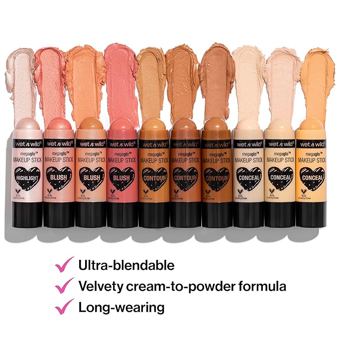 wet n wild MegaGlo Makeup Stick, Buildable Color, Versatile Use, Cruelty-Free & Vegan - Nude For Thought (Pack of 2)