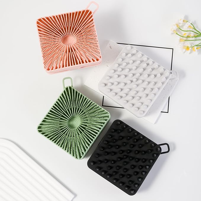 2 PC Silicone Exfoliating Body Scrubber, Silicone Body Shampoo Brush, Soft Silicone Loofah for Sensitive Skin, Shower Silicone Hair Scalp Massager, Easy to Clean, Lather Well(Black&Green)