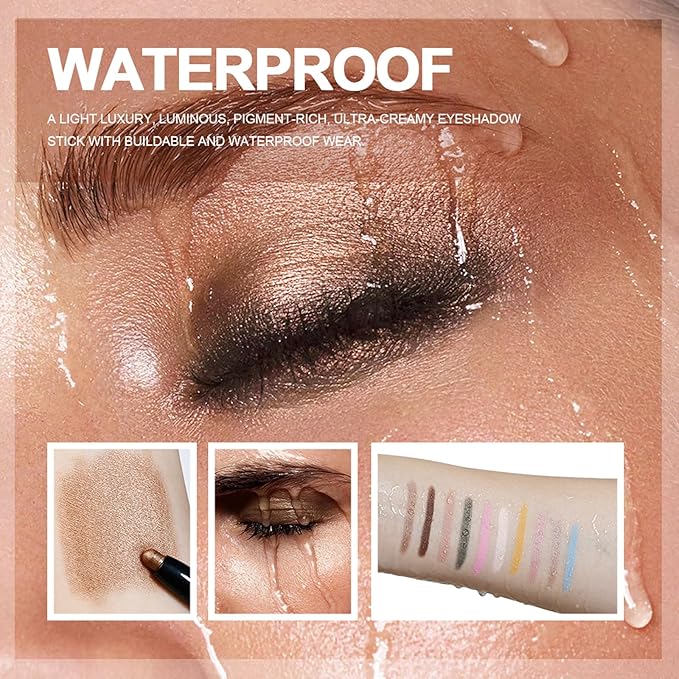 Eyeshadow Stick, Shimmer and Matte Cream Eye Shadow Brightener Sticks Eyeliner Pencil Crayon, Waterproof Long Lasting Eye Highlighter Stick Makeup,0.056 Oz(#10-Cornflower)