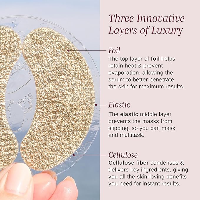 Wander Beauty Baggage Claim - Rose Gold & Gold Foil Under Eye Patches For Dark Circles and Puffiness - Under Eye Mask Depuffs & Firms - Brightening Eye Mask for Under Eye Bags (2 Pack)