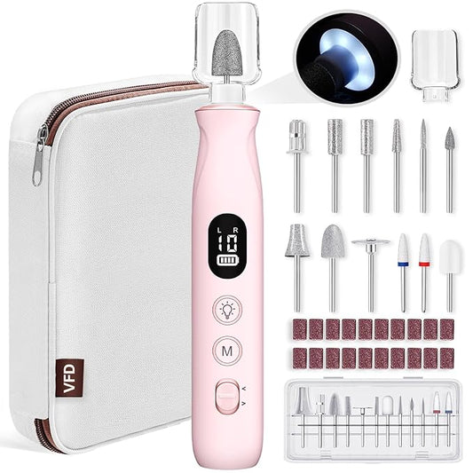 Electric Nail Drill, Cordless 2000 mAh Rechargeable Portable Nail File 12 in 1 Kit for Thick Toenails, 10 Speeds Nail Dril Machine Professional Manicure Pedicure for Hand Natural Nails Care (Pink)