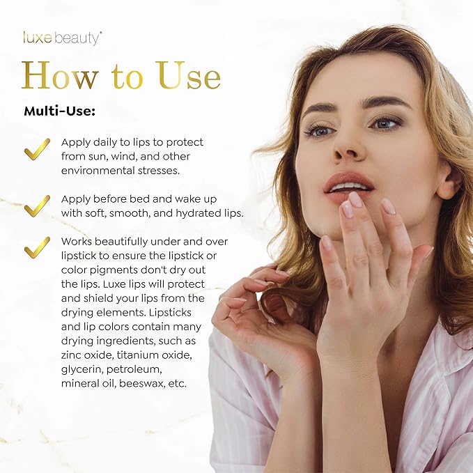 Luxe Beauty No-Beeswax, No-Petroleum Organic Lip Moisturizer for Very Dry Lips - Lip Care for Sun/Wind Damage, Dryness, and Chapping – 4-Pack Hydrating Lip Care Products That Work Over/Under Lipstick