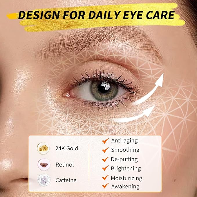 Under Eye Patches(48 Pairs), 24K Gold, Caffeine, Retinol Eye Masks for Puffy Eyes, Wrinkles, Dark Circles, Undereye Bags Treatment - Restoring & Awakening & Moisturizer Skin care Gift for Women