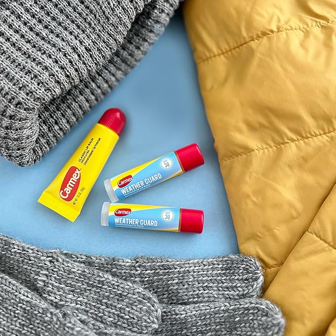 Carmex Lip Balm Bundle, 12 Count (9 Classic Lip Balm Tubes, 3 Weather Guard Lip Balm with SPF 30 Sticks)