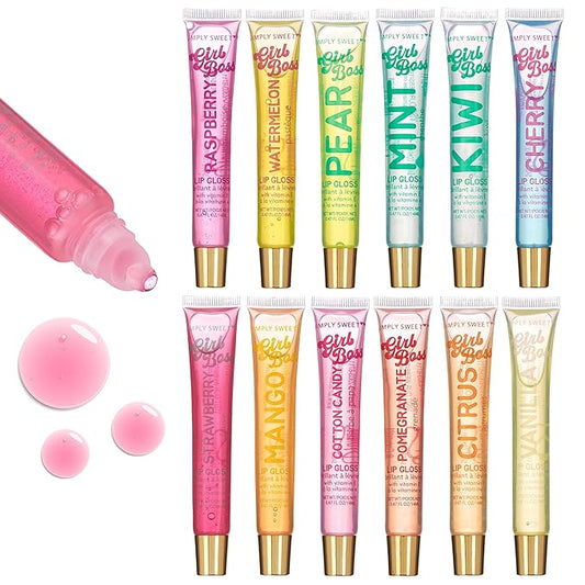 Expressions 12pc Clear Lip Gloss Pack – Lip Oils with Vitamin E and Essential Oils, Flavored Lip Gloss Clear Tubes, Hydrating Lip Glow Oil, Tinted Lip Oil, Lip Moisturizer