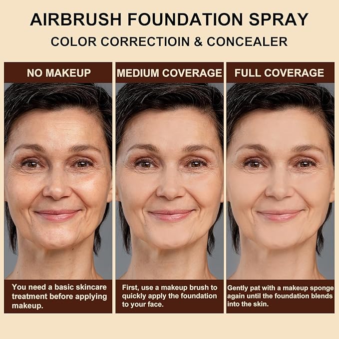 AirBrush Foundation Spray Set, Spray Foundation Makeup and Hydrating Face Primer Kit, Longwear Waterproof Liquid Matte Foundation Mist for Flawless Look, Brush and Sponge Include (#6 Sunny Beige)