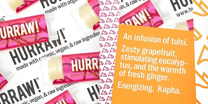 Hurraw! Grapefruit, Ginger, Eucalyptus (Kapha) Lip Balm: Organic, Certified Vegan, Cruelty and Gluten Free. Non-GMO, 100% Natural Ingredients. Bee, Shea, Soy and Palm Free. Made in USA