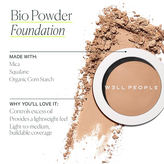Well People Bio Powder Foundation, Lightweight & Hydrating Foundation For Perfecting & Smoothing Skin, Semi-Matte Finish, Vegan & Cruelty-free, 11C