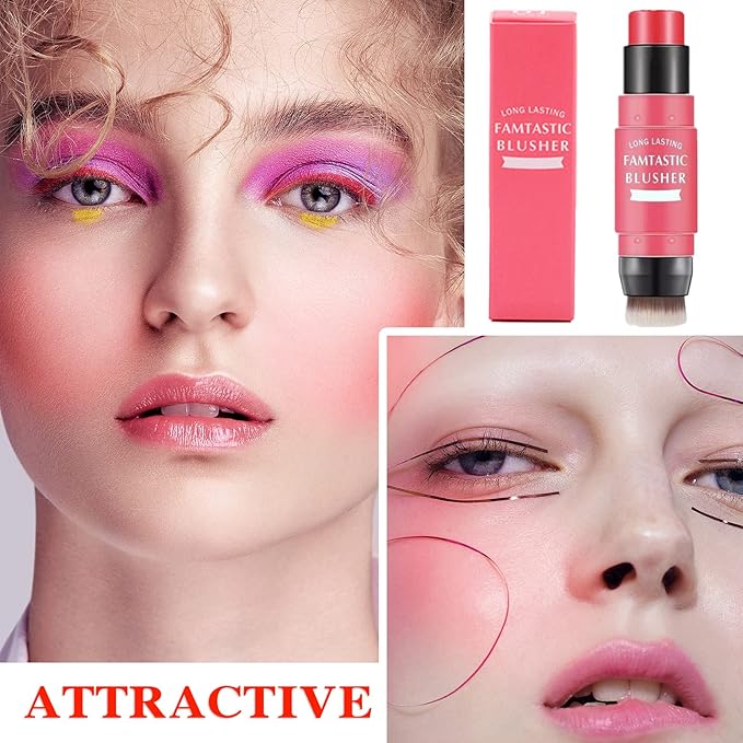 Cream Blush Stick (02) with Brush, Waterproof, Long Lasting, Shimmery Finish, Medium Coverage, Stick Pack, 40g, for All Skin Tones