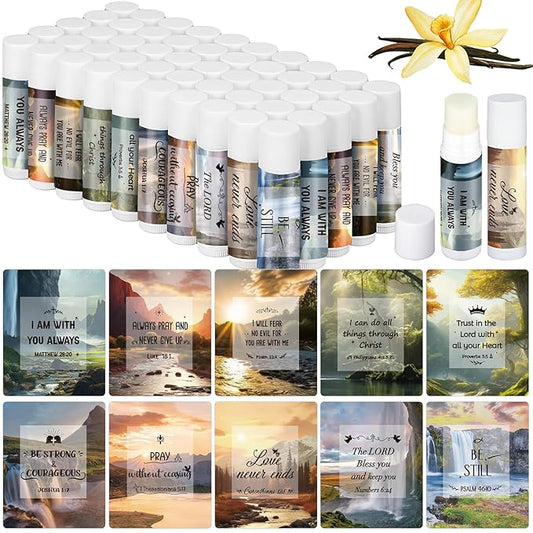 50 Pcs Lip Balm with Scripture Religious Lip Balm for Women Christian Lip Balms Bulk Gifts Faith Bible Verse Scripture Inspirational Gift Party Favors for Women Coworkers 10 Styles