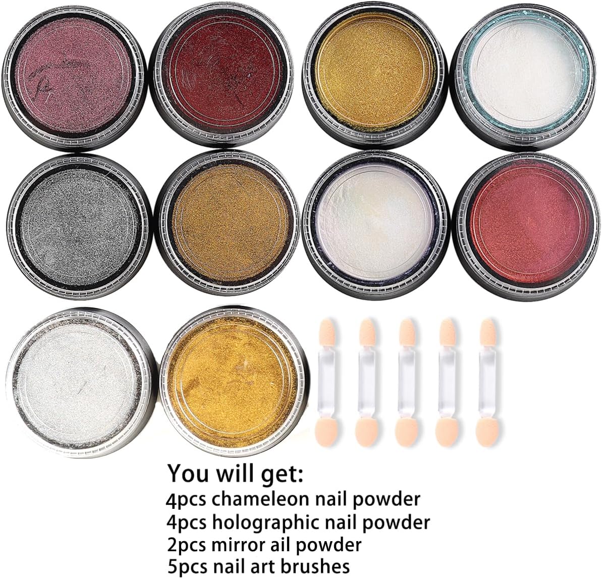 Chameleon Chrome Nail Powder, 10 boxes Pink Purple Aurora Chrome Powder, Gold Silver Holographic Nail Powder, Metallic Mirror Pigment for Nails, Rubbing Dust Manicure Glitter Set