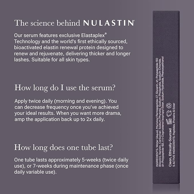 NULASTIN Eyelash Serum for Thicker Looking Lashes - Follicle Fortifying LASH Serum - Clinically Tested Eyelash Enhancing with Keratin - From the Experts in Brows and Lashes (0.1 Fl Oz)
