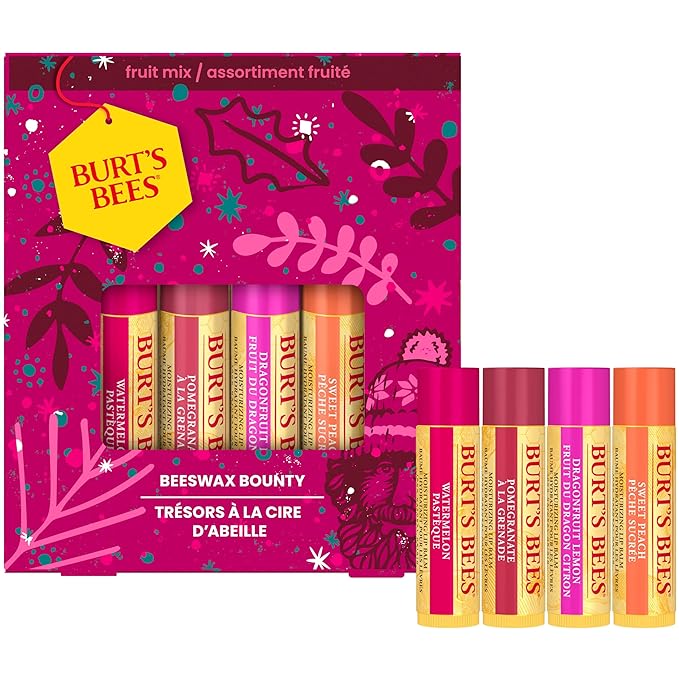 Burt's Bees Lip Balm Gift Set, Beeswax Bounty Fruit Mix, Perfect Lip Balms for Holiday Gift Baskets, 4-Pack, 0.15 oz.