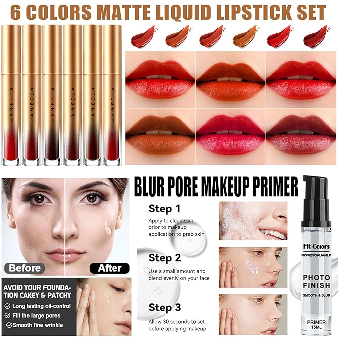 All in One Makeup Kit,Includes Naked Eyeshadow,Liquid Foundation,CC Cream,Lipstick Set,Mascara,Makeup Brush,Makeup Sponge,Eyebrow Powder,Eyebrow Soap,Eyeliner Stamp, Primer,Contour Stick,Cosmetic Bag