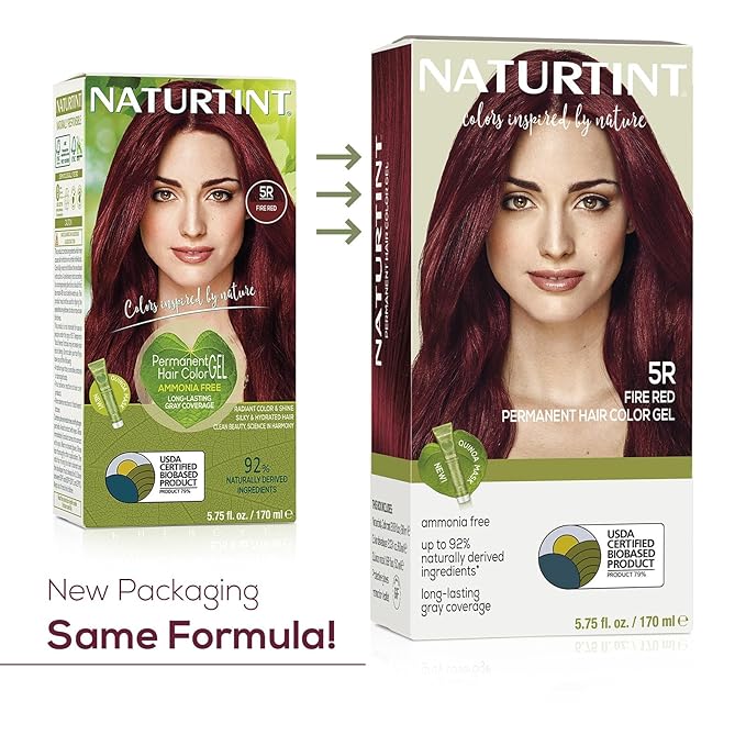 Naturtint 5R Fire Red Permanent Hair Color (Pack of 6), Ammonia Free, Vegan, Cruelty Free, up to 100% Gray Coverage, Long Lasting Results (Packaging may vary)