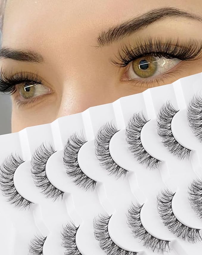 Short Eyelashes Natural Look Wispy Mink Lashes Thick False Eyelashes Small Eye Lashes Pack Fluffy Strip Lashes 7 Pairs
