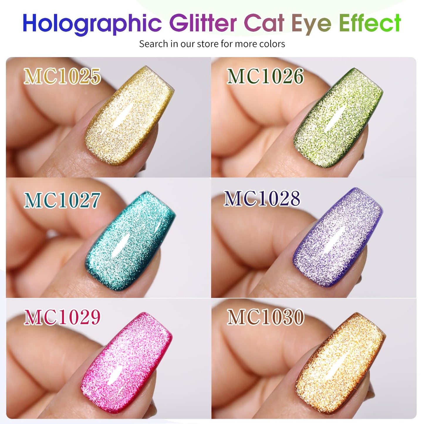 Double Rhythm 6 Colors Cat Eye Gel Polish Set Shimmer Glitter with Magnet Holographic Reflective Magnetic UV Nail Art Kit (6-Kit 23)
