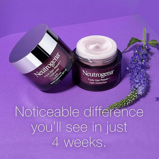 Neutrogena Triple Age Repair Night Cream, 1.7oz Jar, Anti-Aging Face Cream, Face Moisturizer For Women & Men, Hydrating Night Face Moisturizer for Even Skin Tone & Firming, Vitamin C