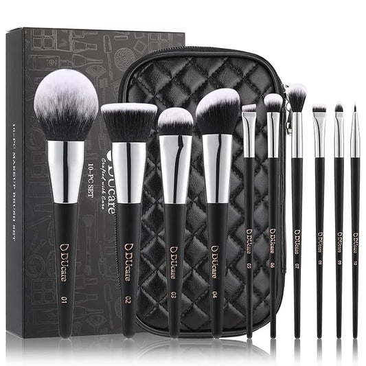 DUcare Makeup Brushes with Case 10Pcs Travel Makeup Brushset Women Gift Premium Synthetic Kabuki Foundation Blending Brush Face Powder Blush Concealers Eye Shadows with bag