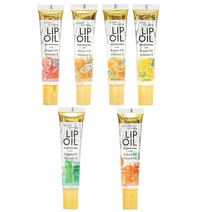 HerMINE Hydrating Lip Oil with Argan oil & Vitamin E Clear Long Lasting Nourishing Lip Oils Moisturizing Gel Multi-Packs Softening Clear Oil