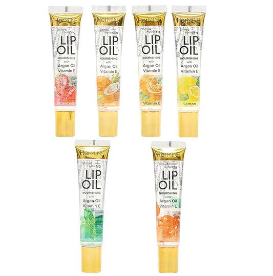 HerMINE Hydrating Lip Oil with Argan oil & Vitamin E Clear Long Lasting Nourishing Lip Oils Moisturizing Gel Multi-Packs Softening Clear Oil