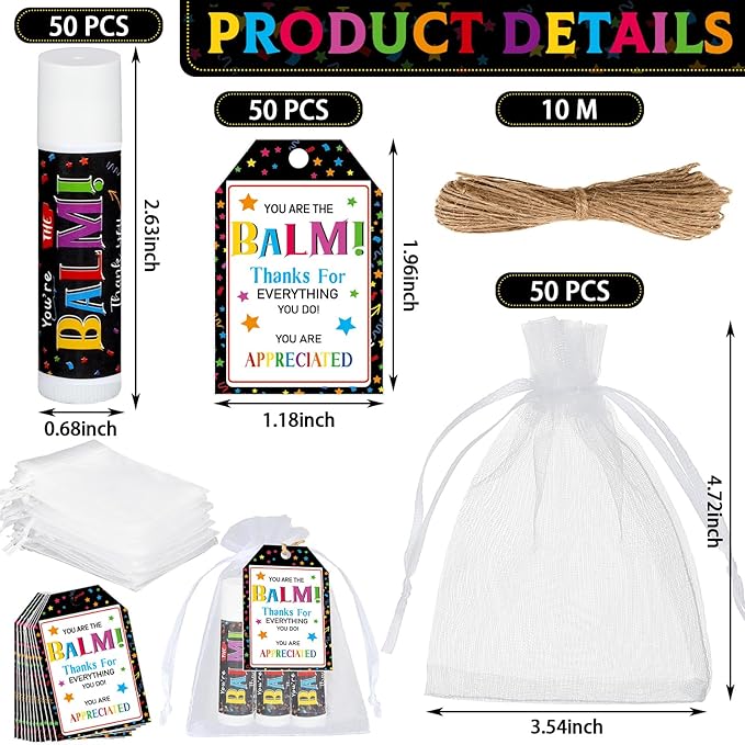 Dunzy 50 Sets Inspirational Gifts Lip Balm Bulk for Women Teachers Nurses Coworkers Friends Mother Employee Appreciation Gifts Bulk Thank You Small Gifts Lip Balm Gifts Party Gift Favors