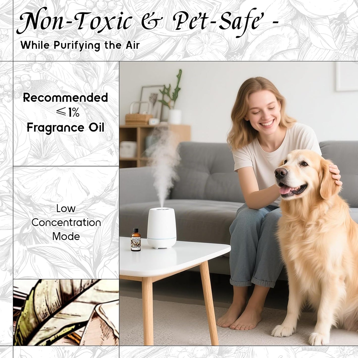 HIQILI Black Tea Fragrance Oil for Diffuser & Car Air Freshener, Long-Lasting Hotel Scent, Candle & Soap Making Supplies - 1 Fl Oz