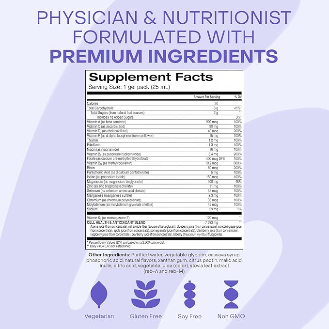 Healthycell Bioactive Daily Liquid Multivitamin for Men & Women – 20+ Essential Vitamins, Minerals & Antioxidants for Brain, Heart, Immunity, Energy, Skin & Hair Support - 30 Gel Packs