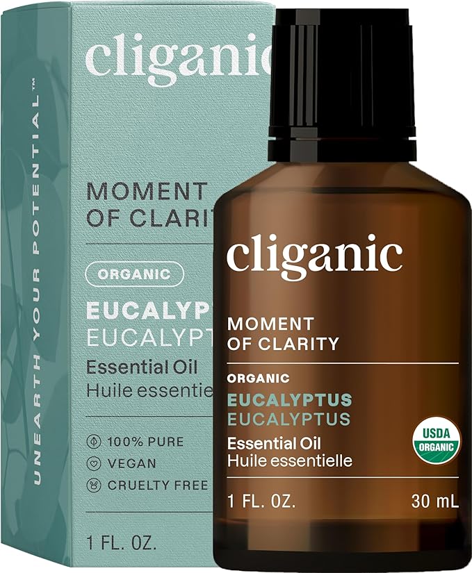 Cliganic Organic Eucalyptus Essential Oil, 100% Pure | Natural Aromatherapy Oil for Diffuser Steam Distilled | Non-GMO Verified (Packaging May Vary)