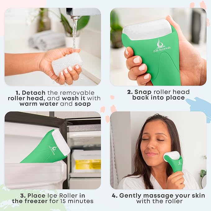 Ice Roller for Face & Eye Puffiness Relief 2 in 1 Set - Therapeutic Facial Massager for Beauty - Cooling Face Rollers for Women - Tone & Tighten Your Damaged Skin - Reduce Wrinkles