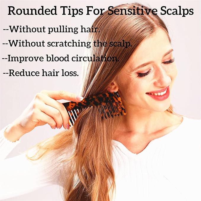 Fsmiling Wide Tooth Comb Large Detangling Comb Cellulose Detangler Comb for Women Thick Curly Wavy Wet Dry Hair 2 Pack,Tortoise shell