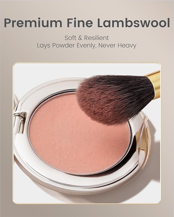 Desert Oak Series Angled Blush Brush - Soft Goat Hair Bristles for Powder/Cream Blush & Bronzer, Ergonomic Ebana Handle & Brass Ferrule, Beginner to Pro (CM 164)