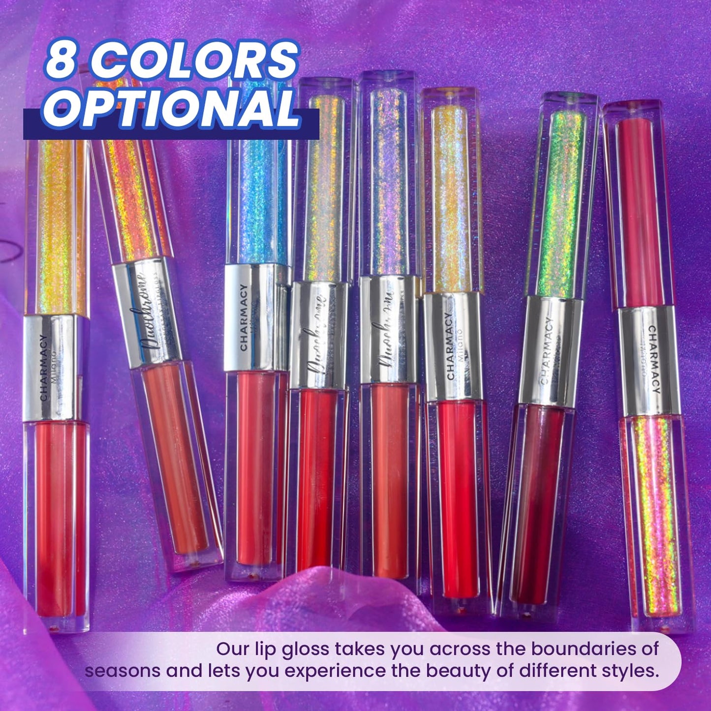 CHARMACY Multichrome Double Head Non-Stick Lip Gloss, Metallic Colourful Lip Glaze, Anti-transfer, Long Lasting Waterproof Liquid Lipstick Makeup (#04)