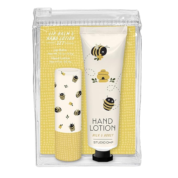 Studio Oh! Lip Balm & Hand Lotion Set - Travel-Size Toiletries, 2-Piece Gift Set - Moisturizing, Portable - Buzzy Bees