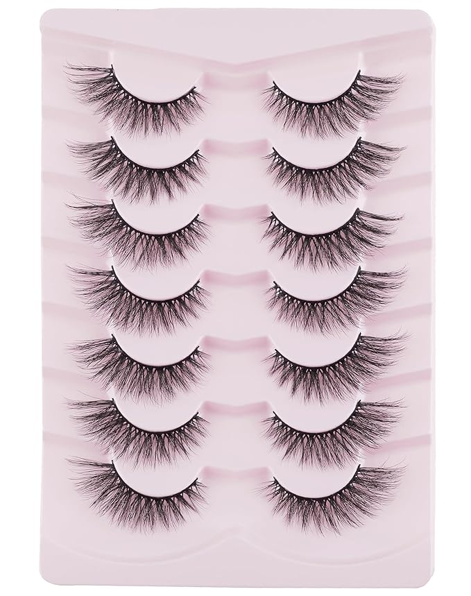 Cat Eye Lashes Soft Mink False Eyelashes Natural False Lashes Wispy Fake Lashes C Curl Faux Mink Lashes Fluffy False Lashes Pack 17MM