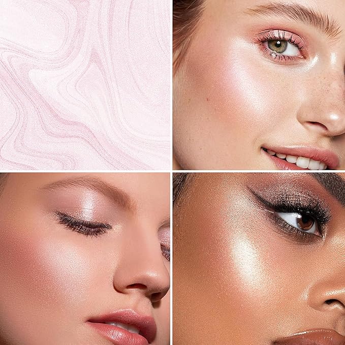 Clear Dewy Marble Highlighter Stick 15g/0.53fl.Oz, Highlighters Makeup Stick for Face and Body, Micro Pearls & Shimmer Glow, Buildable Color for All Day, Vegan & Cruelty-Free, Pink Silver