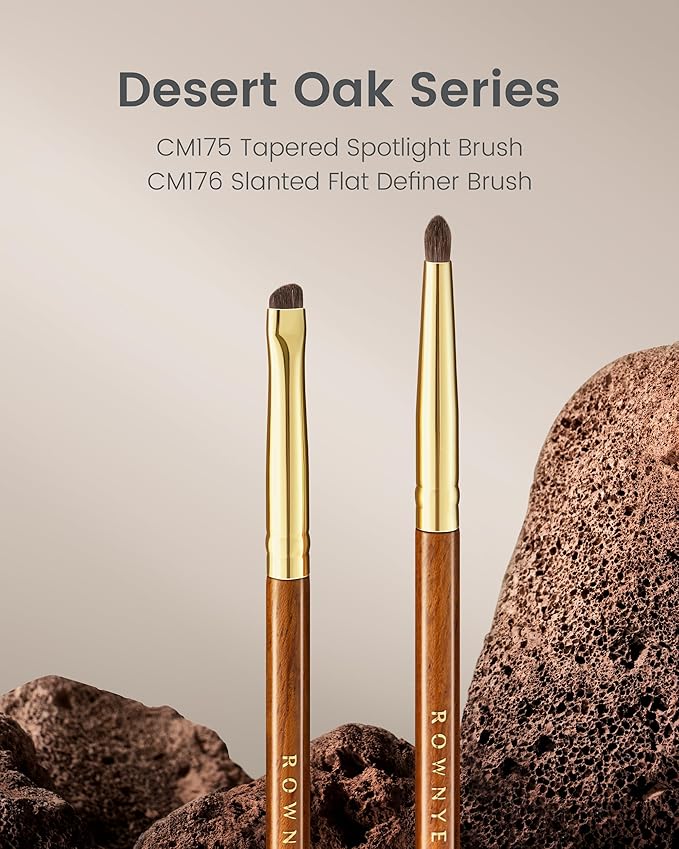 Desert Oak Series Aegyo-Sal Brush Duo - Under-Eye Highlight & Contour Set with Pony Hair, Bubinga Handle (CM175 + CM176)